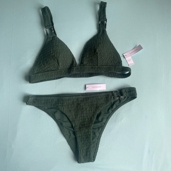NWT Topshop Shirred Ring Bikini Set, Green - Picture 6 of 14